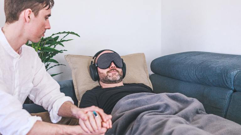 Man undergoing psychedelic therapy while listening to Wavepaths music