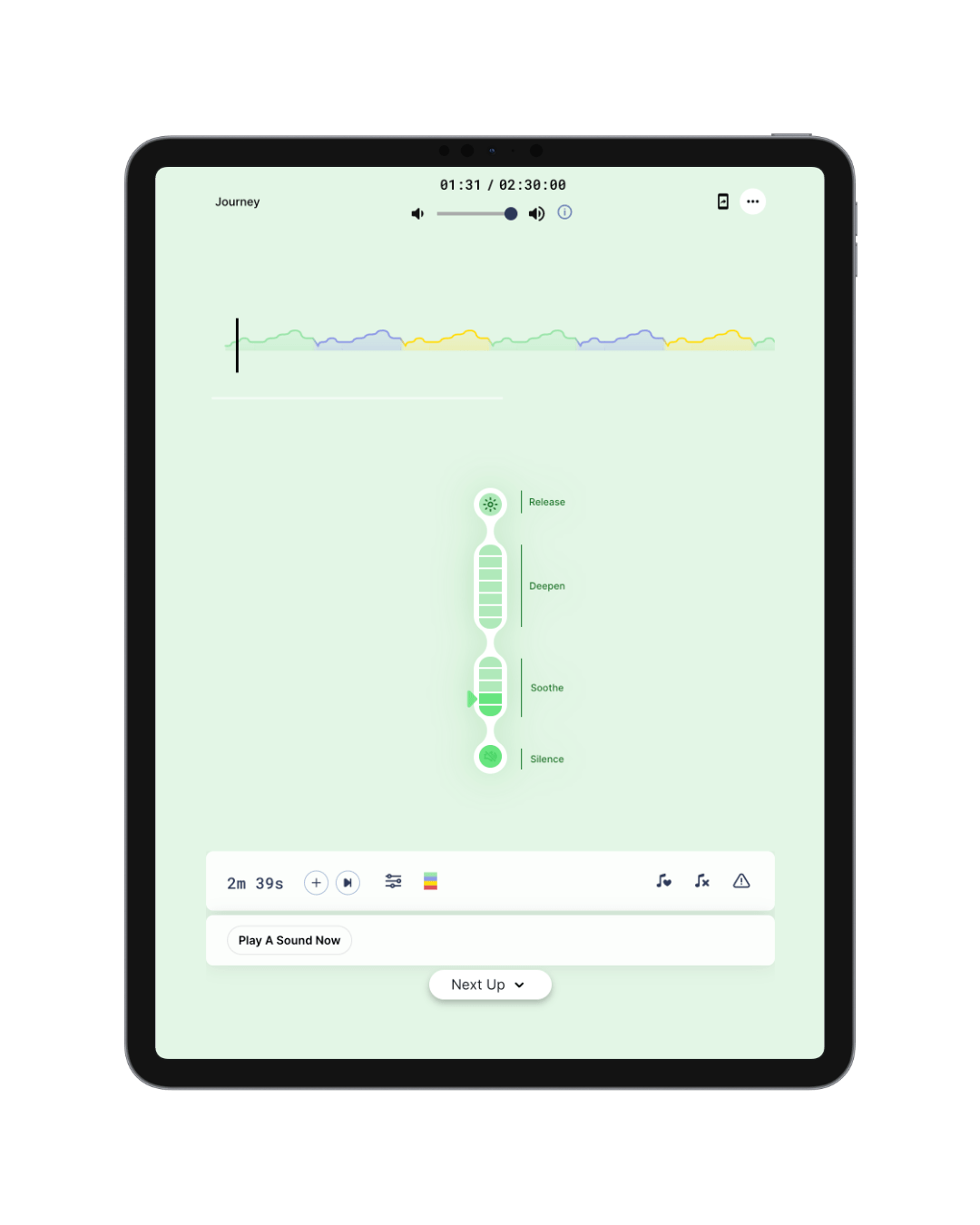 A tablet showing a Wavepaths' session interface screen.